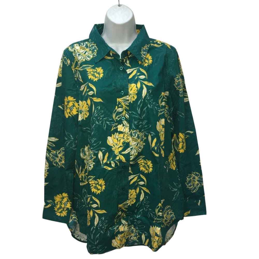 Masseys Green Yellow Floral Button Down Tunic Top Shirt - Women’s 12 NWOT - Picture 6 of 10